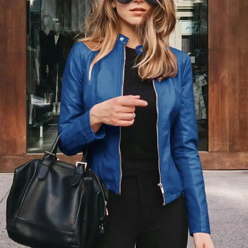 Sannela | Klassieke leren damesjas in de kleur Blauw voor dames in Heritage stijl ideaal voor de herfst.