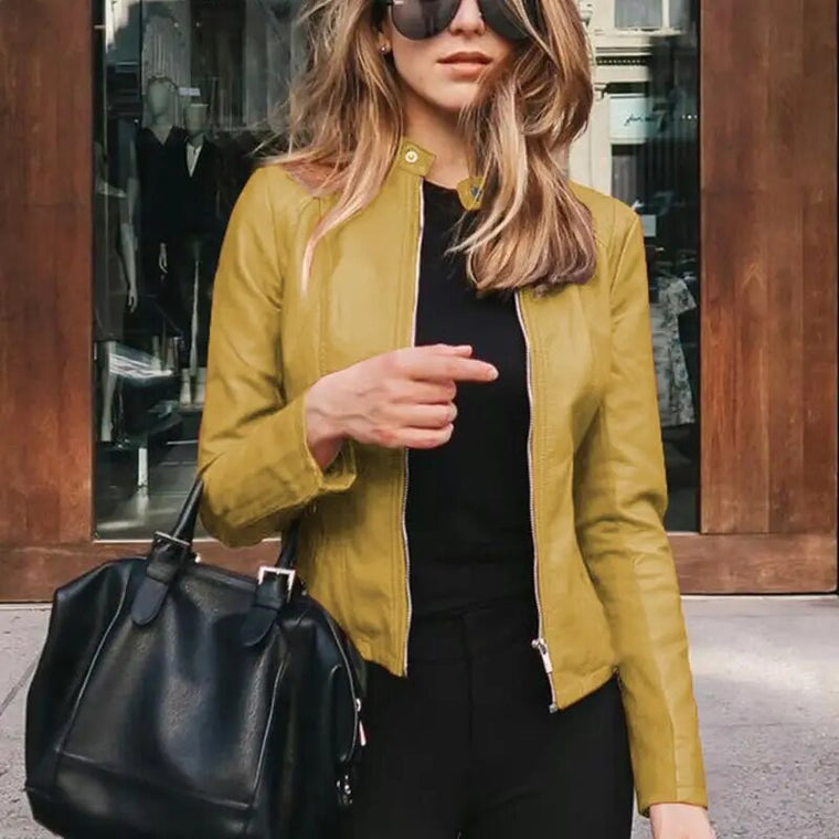 Sannela | Klassieke leren damesjas in de kleur Geel voor dames in Heritage stijl ideaal voor de herfst.