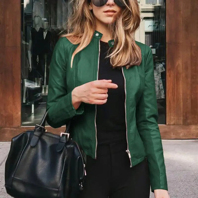 Sannela | Klassieke leren damesjas in de kleur Groen voor dames in Heritage stijl ideaal voor de herfst.