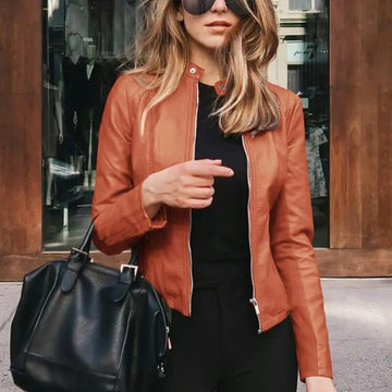 Sannela | Klassieke leren damesjas in de kleur Oranje voor dames in Heritage stijl ideaal voor de herfst.