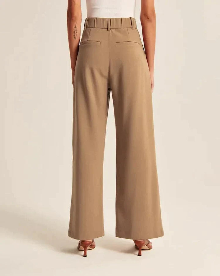 Saskia | Hoge Taille Wijde Pijp Broek in de kleur Beige voor dames in Casual stijl ideaal voor de winter