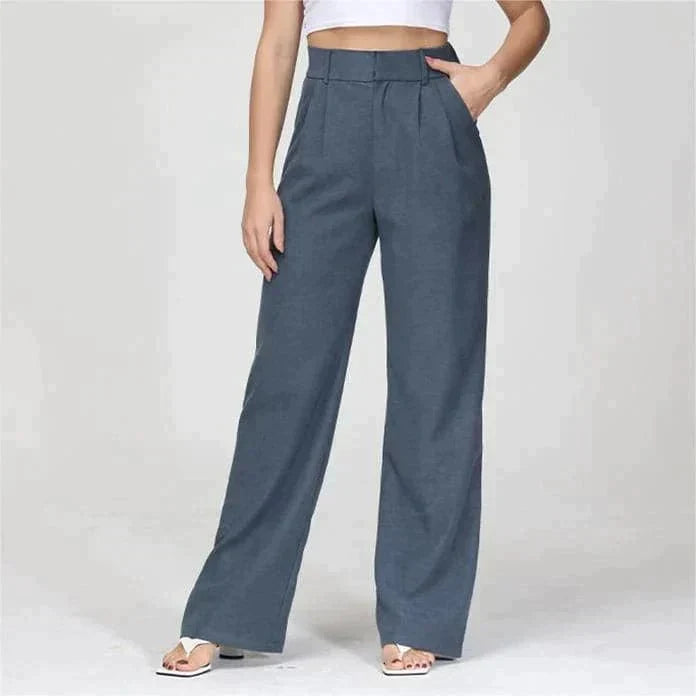 Saskia | Hoge Taille Wijde Pijp Broek in de kleur Marineblauw voor dames in Casual stijl ideaal voor de winter