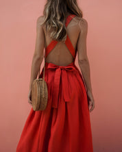 Senna | Zomerse halterjurk in de kleur Rood voor dames in stijl ideaal voor de zomer.