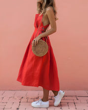 Senna | Zomerse halterjurk in de kleur Rood voor dames in stijl ideaal voor de zomer.