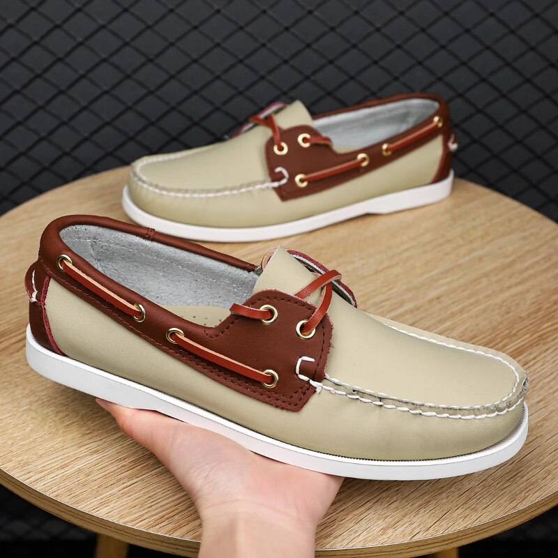 Serge | Lederen casual sneakers in de kleur Beige voor heren in Smart-casual stijl ideaal voor de herfst.