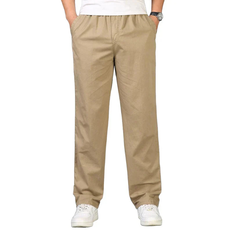 Serran | Katoenen pantalon in de kleur Khaki voor heren in Formal stijl geschikt voor alle seizoenen.