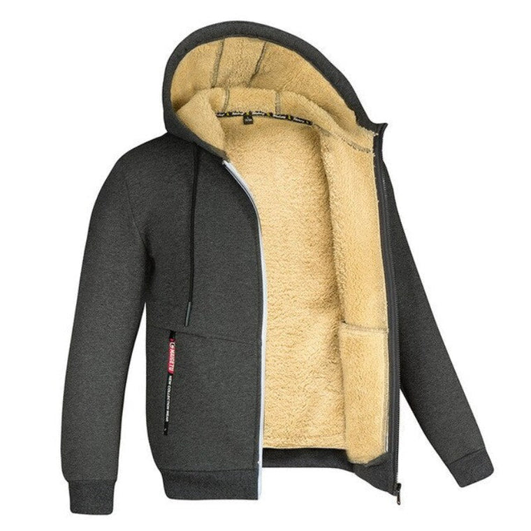 Sherpa | Wollen herenvest met capuchon in de kleur Donkergrijs voor heren in Lounge stijl ideaal voor de herfst.