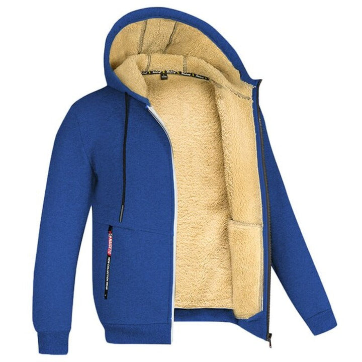 Sherpa | Wollen herenvest met capuchon in de kleur Koningsblauw voor heren in Lounge stijl ideaal voor de herfst.