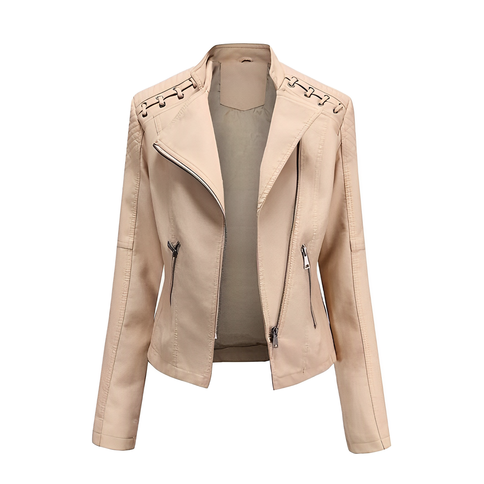 Sifra | Modieus leren jack voor dames in de kleur Khaki voor dames in stijl ideaal voor de herfst.