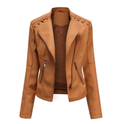 Sifra | Modieus leren jack voor dames in de kleur Lichtbruin voor dames in stijl ideaal voor de herfst.