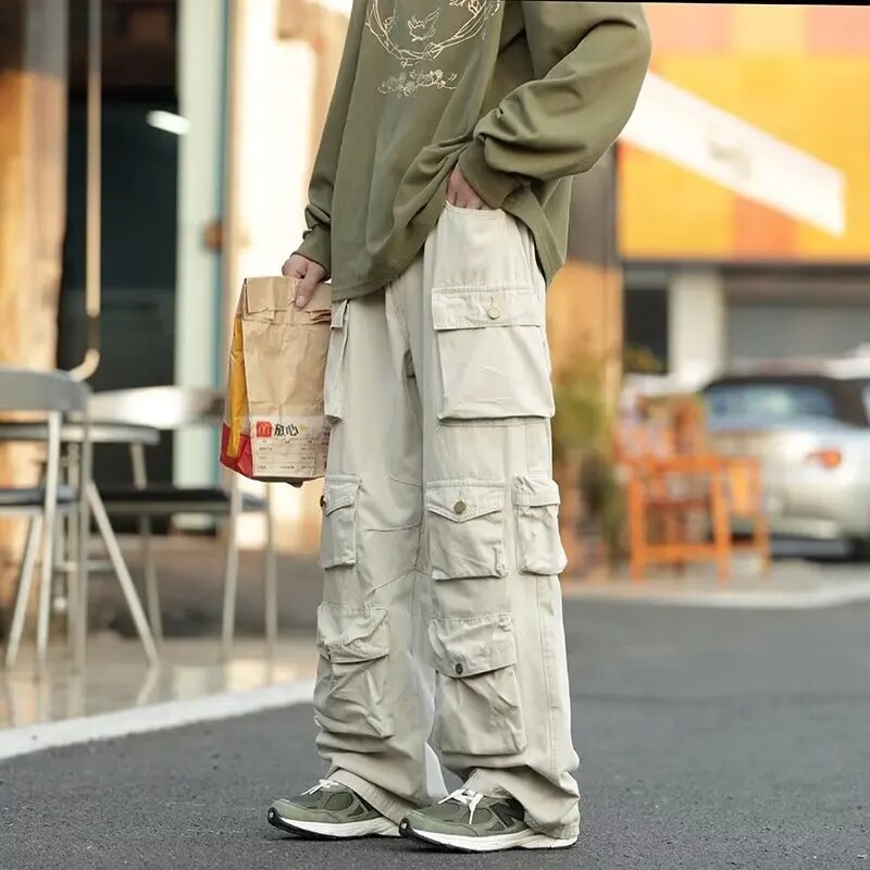 Sjorleon | Vintage Cargo Broek in Harajuku-stijl in de kleur Abrikoos voor heren in Outdoor stijl geschikt voor alle seizoenen.