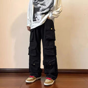 Sjorleon | Vintage Cargo Broek in Harajuku-stijl in de kleur Zwart voor heren in Outdoor stijl geschikt voor alle seizoenen.