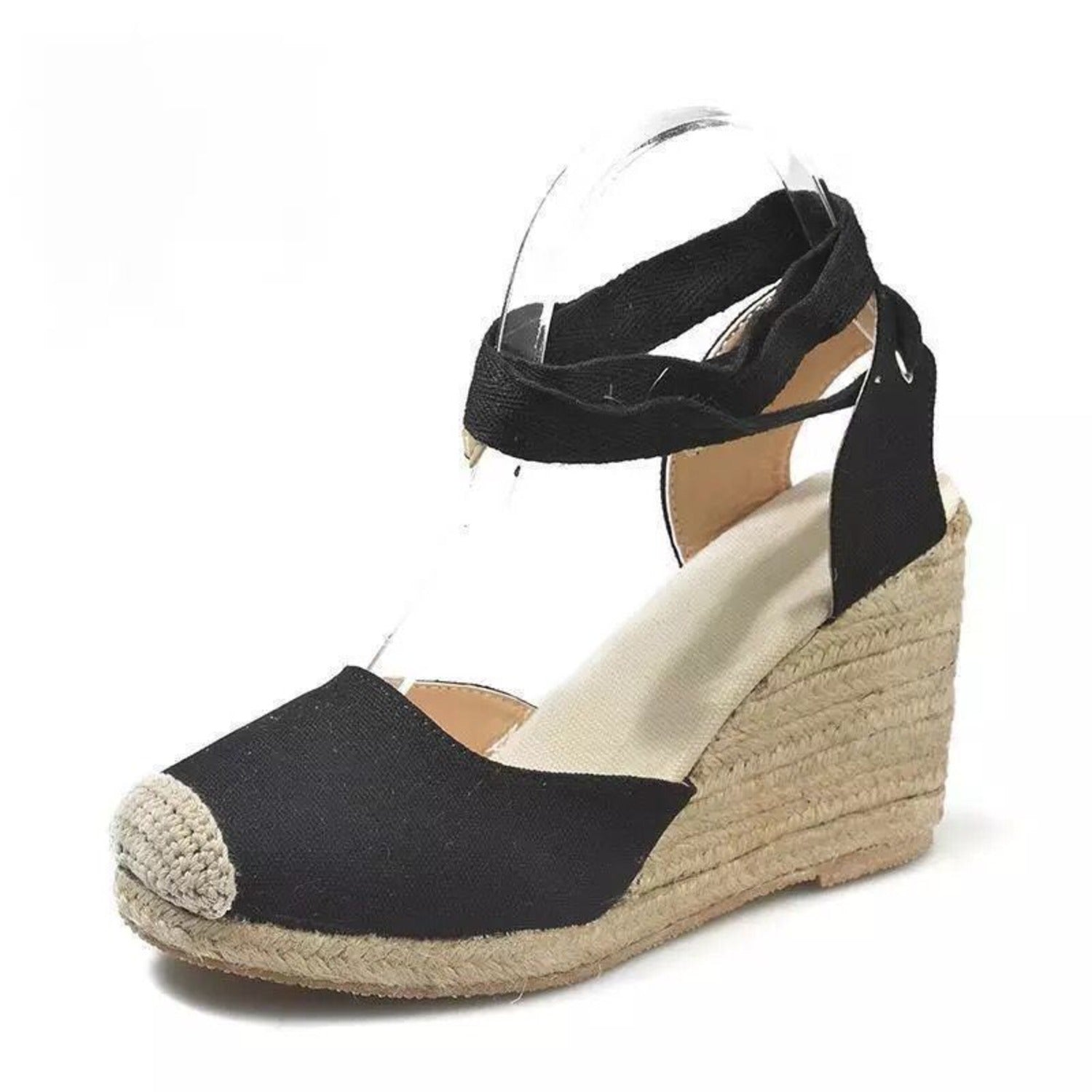 Sophie | Espadrilles met enkelbandje in de kleur Zwart voor dames in Beach stijl ideaal voor de zomer.