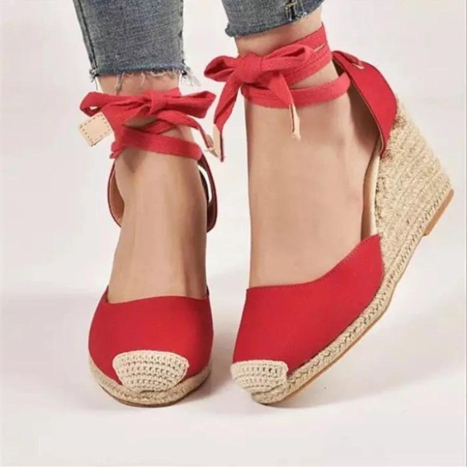 Sophie | Espadrilles met enkelbandje in de kleur Rood voor dames in Beach stijl ideaal voor de zomer.