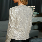Sophie | Glitter blazer met gevoerde schouders in de kleur Grijs voor dames in Party stijl ideaal voor de herfst.