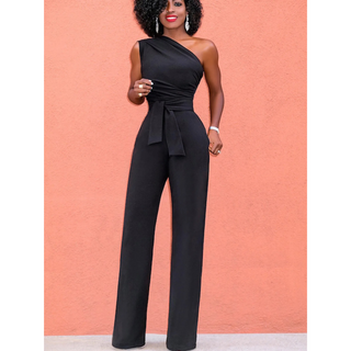 Sophie | Jumpsuit met wijde broek en korte mouwen in de kleur Zwart voor dames in Party stijl ideaal voor de herfst.