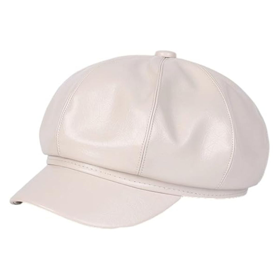 Sophie | Stijlvolle leren baret in de kleur Beige voor dames in stijl ideaal voor de winter