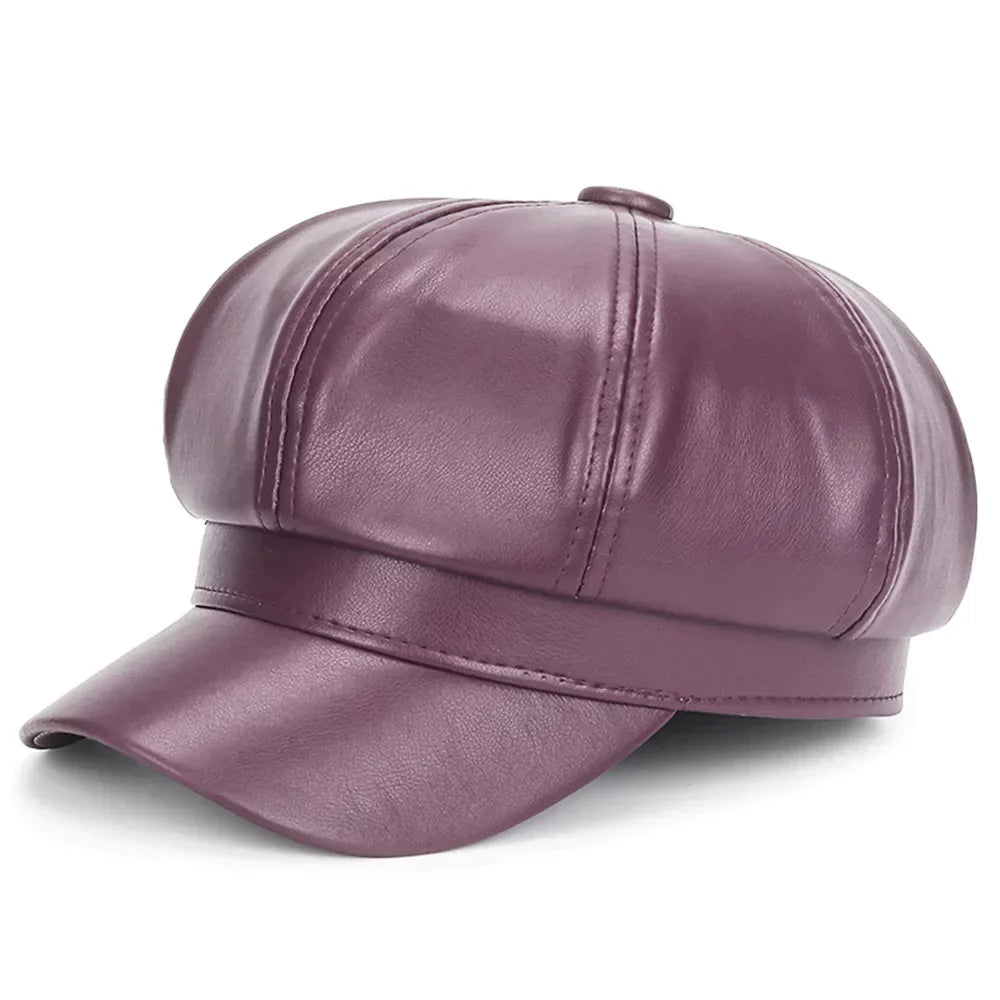 Sophie | Stijlvolle leren baret in de kleur Paars voor dames in stijl ideaal voor de winter