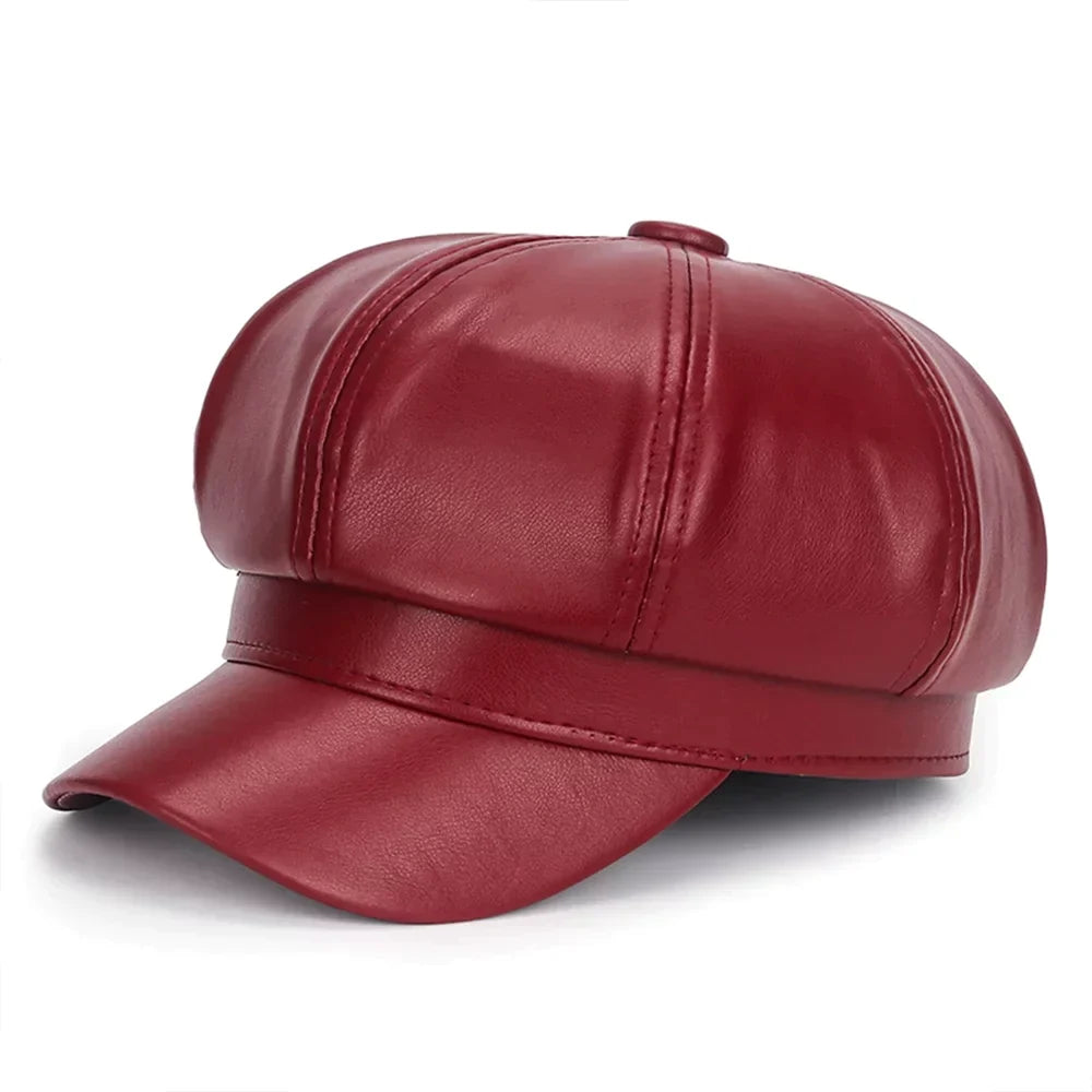 Sophie | Stijlvolle leren baret in de kleur Rood voor dames in stijl ideaal voor de winter