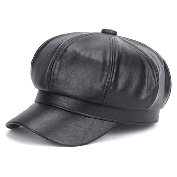Sophie | Stijlvolle leren baret in de kleur Zwart voor dames in stijl ideaal voor de winter