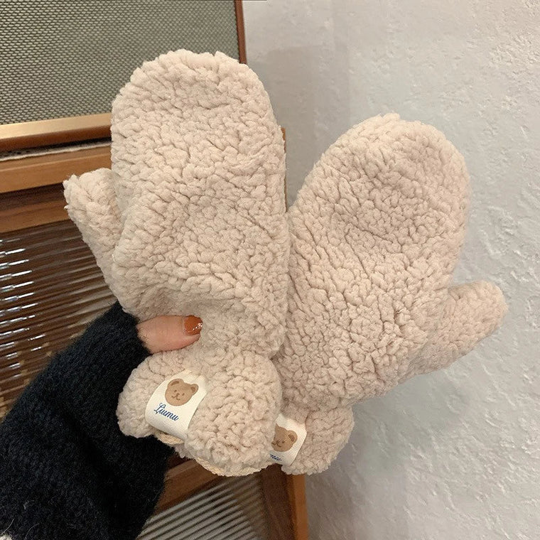 Sophie | Zachte & warme teddy wanten in de kleur Beige voor dames in Lounge stijl ideaal voor de winter