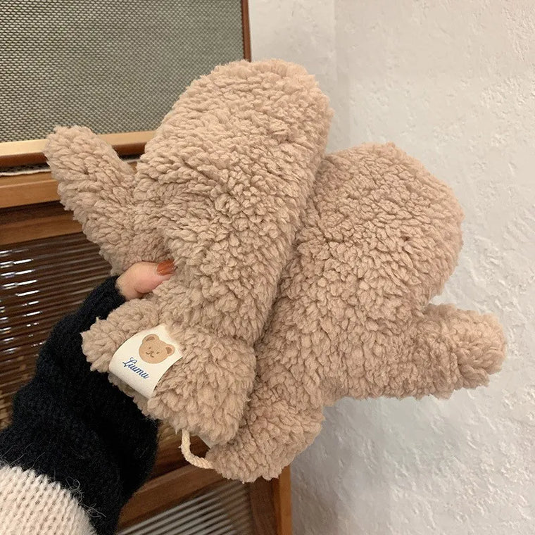 Sophie | Zachte & warme teddy wanten in de kleur Khaki voor dames in Lounge stijl ideaal voor de winter