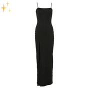 Jasmin Maxi Bodycon Jurk met Spaghettibandjes en Zijsplit voor een Schitterende Klassieke Avond Look
