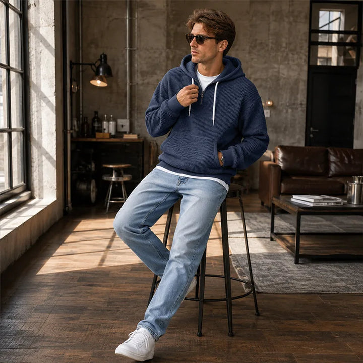 Hoodie met kwart rits en capuchon