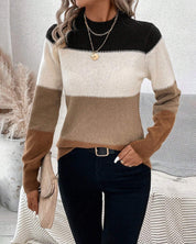 Stacey | Trui met kleurblokken en hoge hals in de kleur Beige voor dames in stijl ideaal voor de herfst.