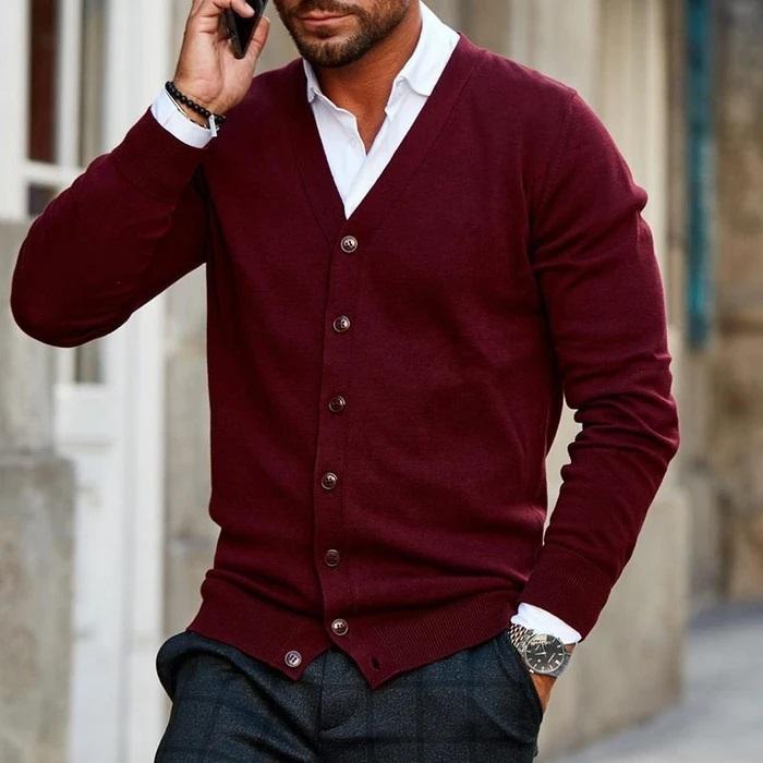 Stef Vest | Casual cardigan voor heren in de kleur Donkerrood voor heren in stijl geschikt voor alle seizoenen.