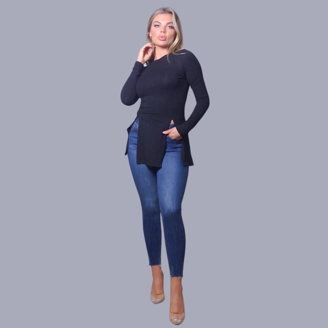 Stella | Langvallende blouse in de kleur Blauw voor dames in Formal stijl geschikt voor alle seizoenen.