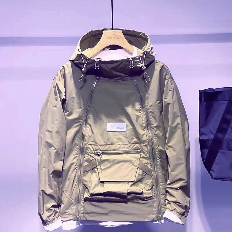 Sven | Dubbel Rits Hooded Jas in de kleur Khaki voor heren in stijl ideaal voor de herfst.