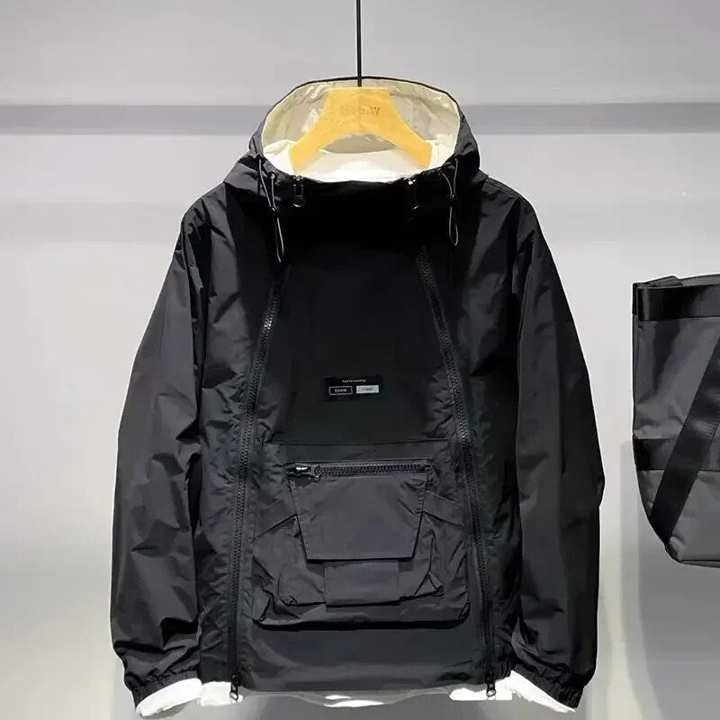 Sven | Dubbel Rits Hooded Jas in de kleur Zwart voor heren in stijl ideaal voor de herfst.
