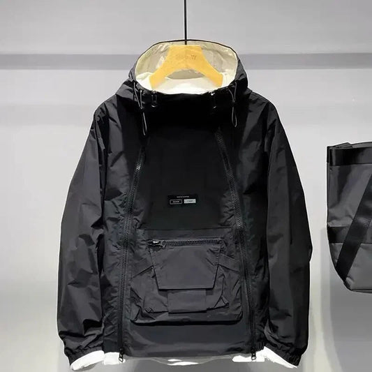 Sven | Dubbel Rits Hooded Jas in de kleur Zwart voor heren in stijl ideaal voor de herfst.