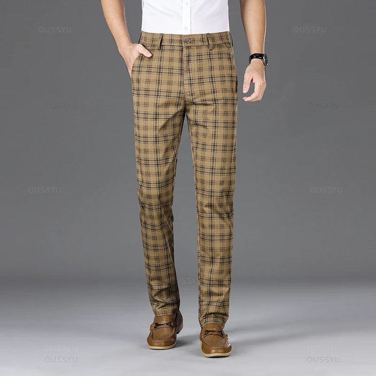 Thijs | Klassieke geruite herenpantalon in de kleur Khaki voor heren in Heritage stijl geschikt voor alle seizoenen.