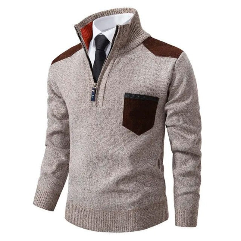 Tiesto | Kasjmier Pullover met kraag en borstzak in de kleur Beige voor heren in Heritage stijl ideaal voor de herfst.