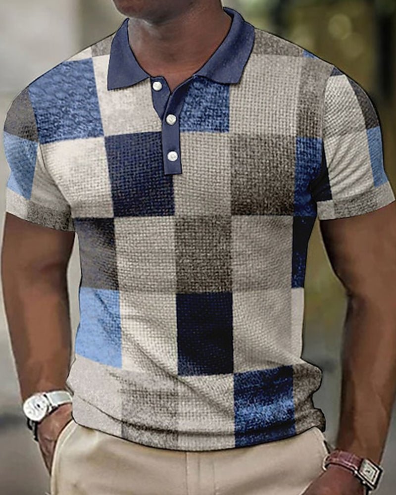 Tomer | Herenpolo met ruiten en korte mouwen in de kleur Blauw voor heren in stijl ideaal voor de herfst.