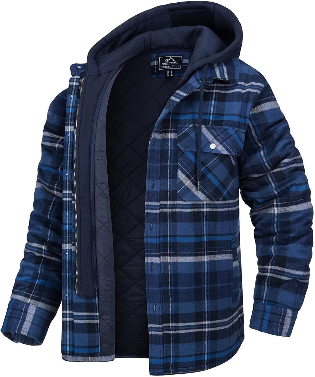 Tommy Jas | Geruit heren vest met capuchon en warme voering in de kleur Donkerblauw/Zwart voor heren in stijl ideaal voor de herfst.