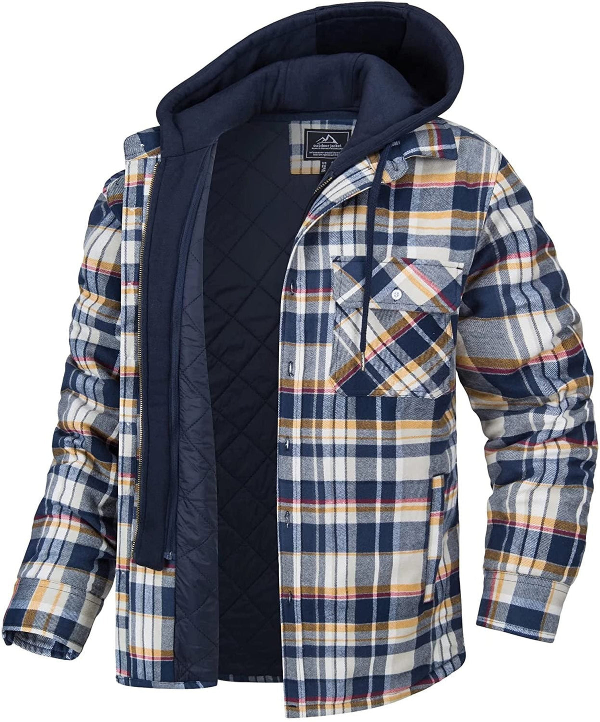 Tommy Jas | Geruit heren vest met capuchon en warme voering in de kleur Geel/Blauw voor heren in stijl ideaal voor de herfst.