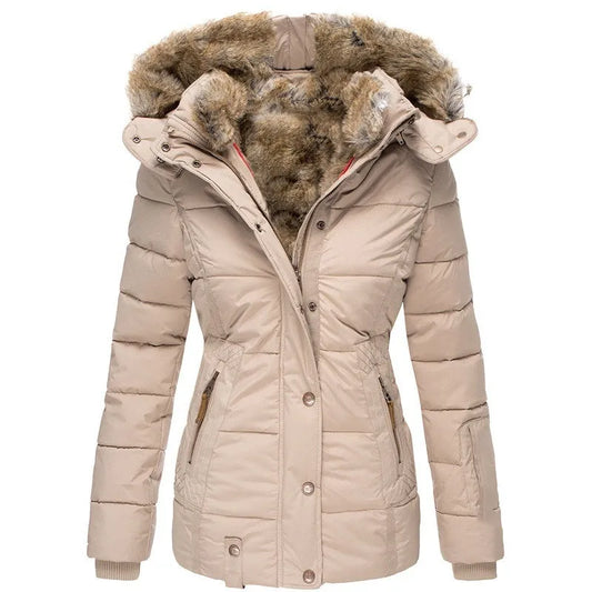 Tommy | jasje voor dames met kraag en bont in de kleur Beige voor dames in stijl ideaal voor de winter