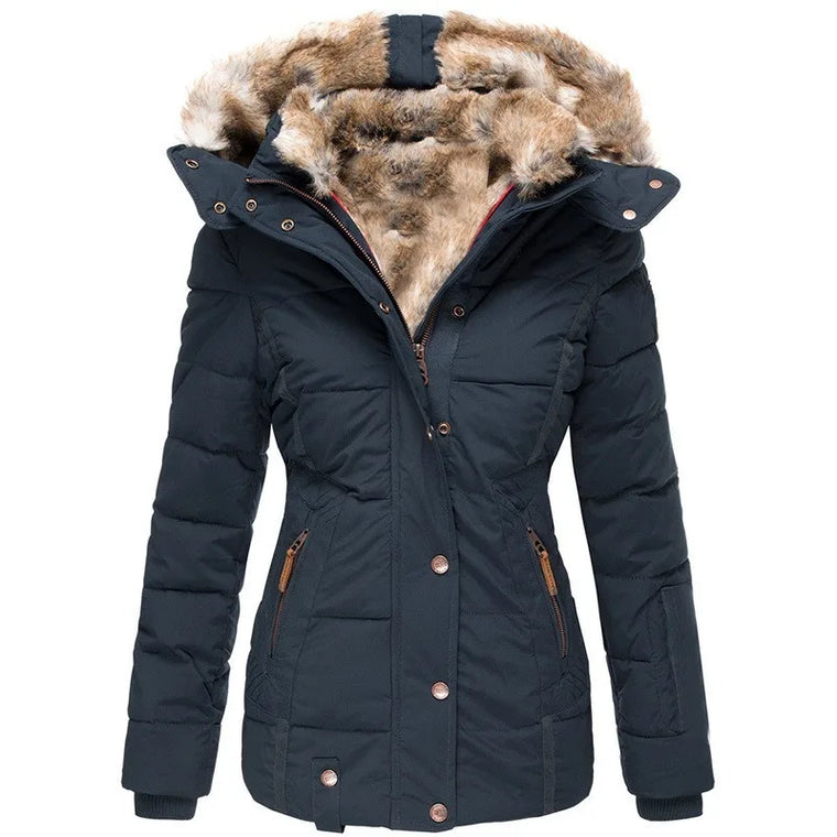 Tommy | jasje voor dames met kraag en bont in de kleur Blauw voor dames in stijl ideaal voor de winter