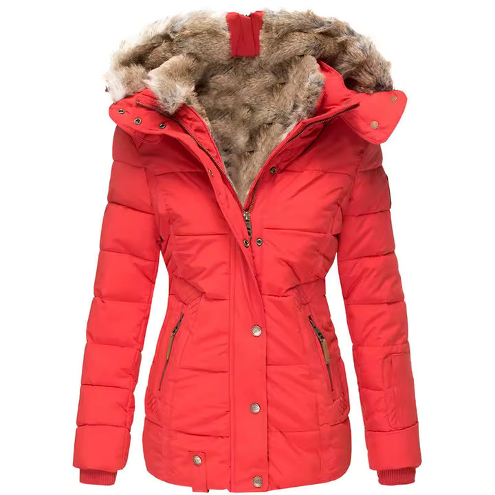 Tommy | jasje voor dames met kraag en bont in de kleur Rood voor dames in stijl ideaal voor de winter