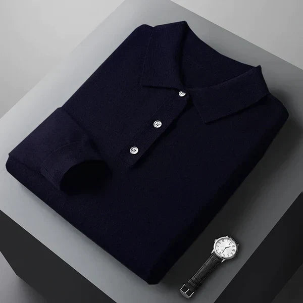 Tony | Polo van 100% kasjmier in de kleur Marineblauw voor heren in Heritage stijl geschikt voor alle seizoenen.
