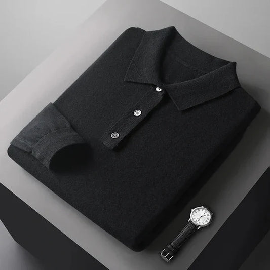 Tony | Polo van 100% kasjmier in de kleur Zwart voor heren in Heritage stijl geschikt voor alle seizoenen.