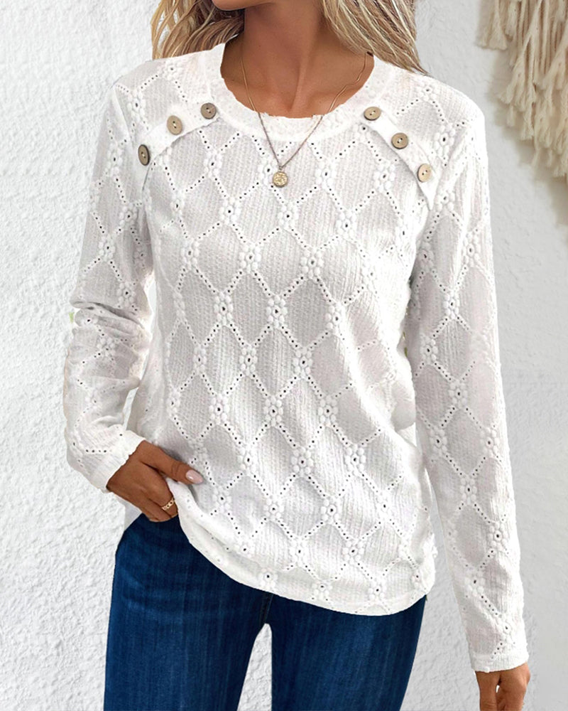 Top met lange mouwen en knoopjes boven op de borst in de kleur Wit voor dames in stijl ideaal voor de herfst.