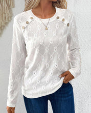 Top met lange mouwen en knoopjes boven op de borst in de kleur Wit voor dames in stijl ideaal voor de herfst.