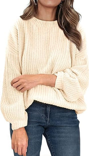 Trui met ribbels en V-hals in de kleur Beige voor dames in stijl ideaal voor de herfst.