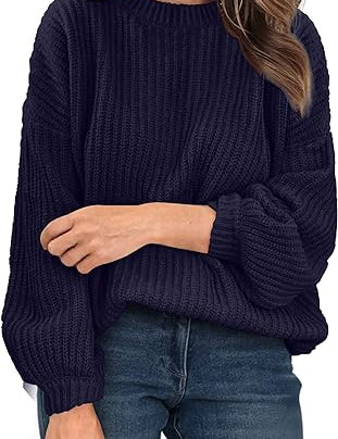Trui met ribbels en V-hals in de kleur Donkerblauw voor dames in stijl ideaal voor de herfst.