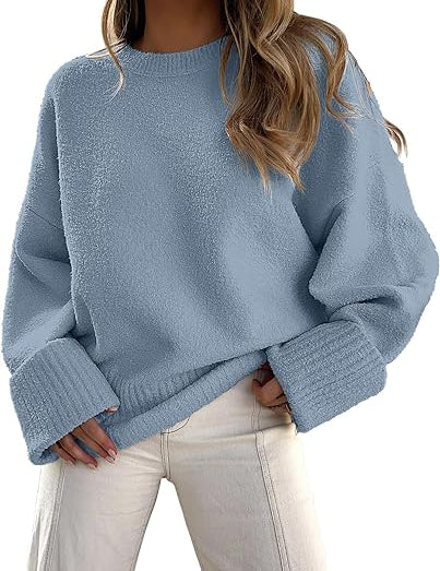 Trui met ronde hals en lange mouwen in de kleur Blauw voor dames in stijl ideaal voor de herfst.