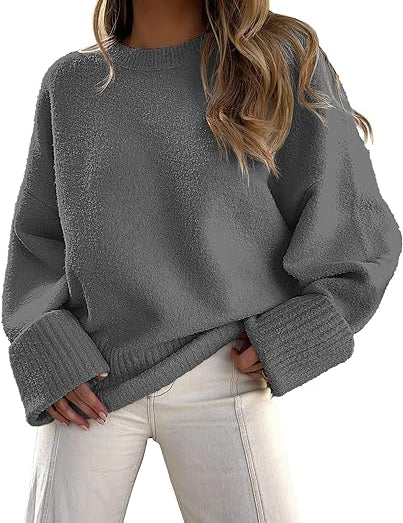 Trui met ronde hals en lange mouwen in de kleur Donkergrijs voor dames in stijl ideaal voor de herfst.